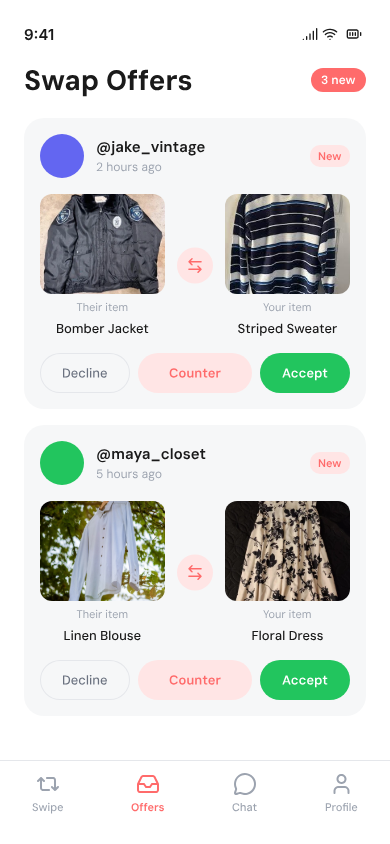 Swap offers screen